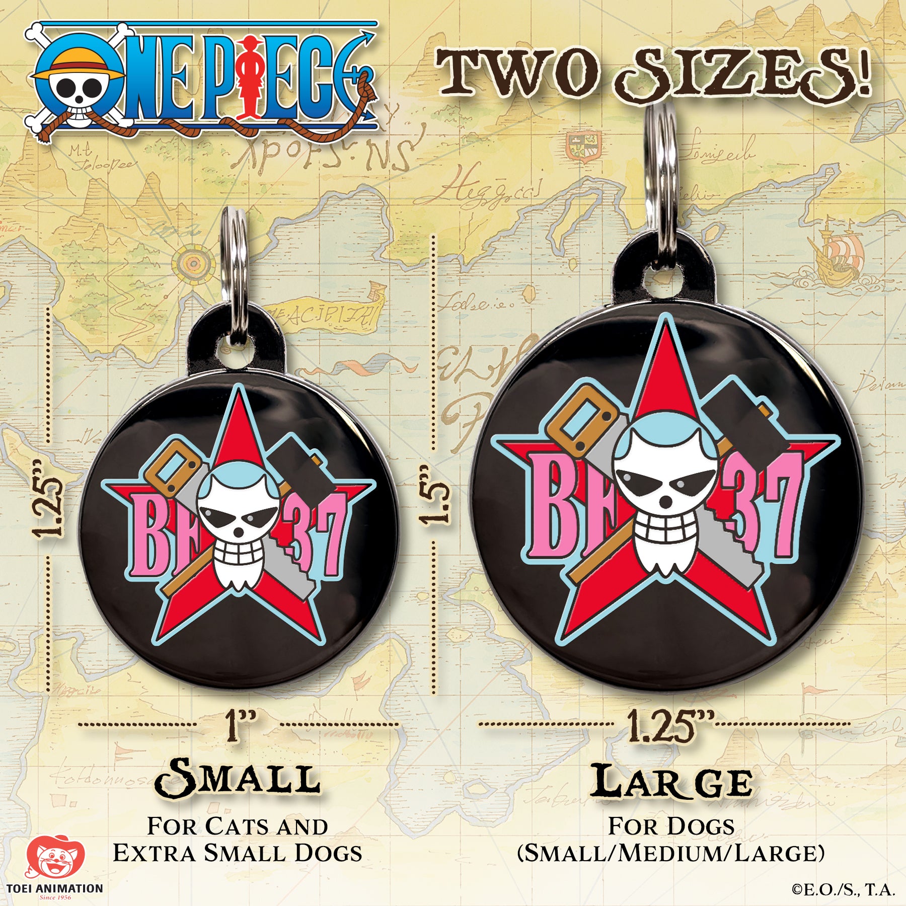 One Piece x Pawsonify - Franky's Jolly Roger Pet ID Tag - Size Reference