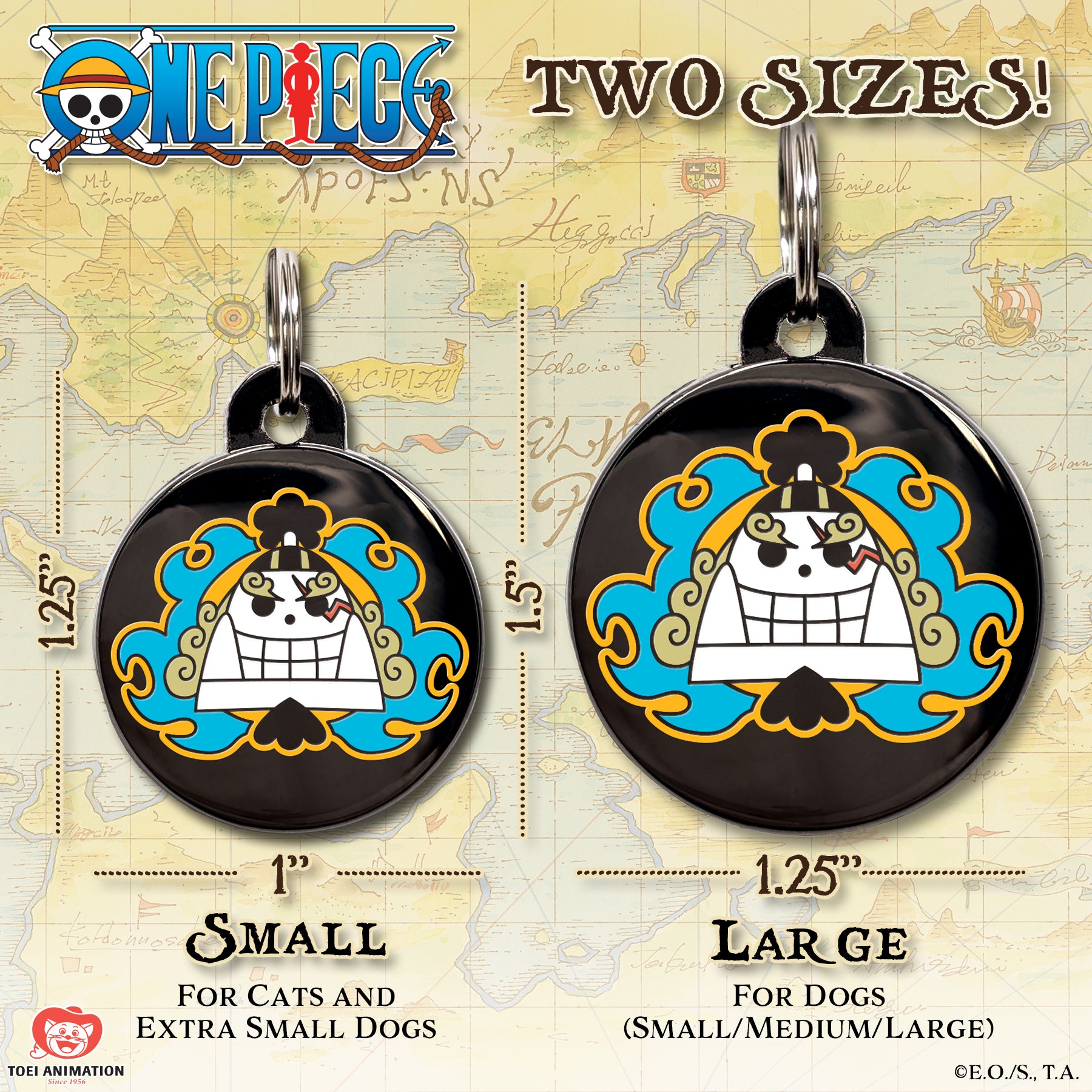 One Piece x Pawsonify - Jinbe Jolly Roger Pet ID Tag - Size Reference