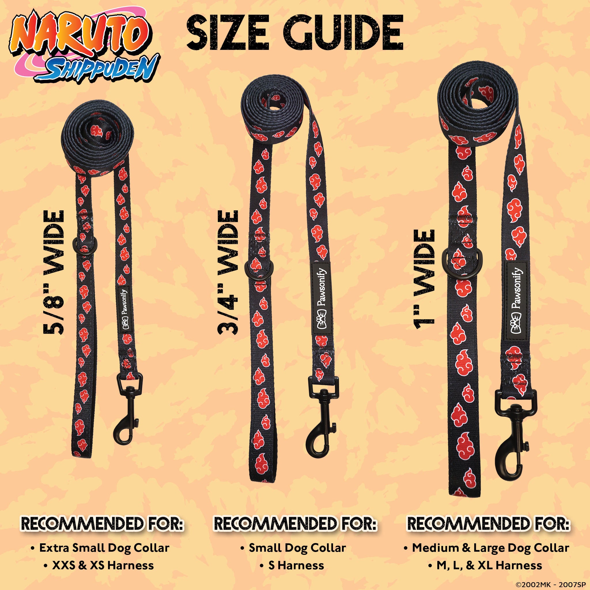 Naruto Shippuden x Pawsonify - Officially Licensed Akatsuki Leash - Size Chart