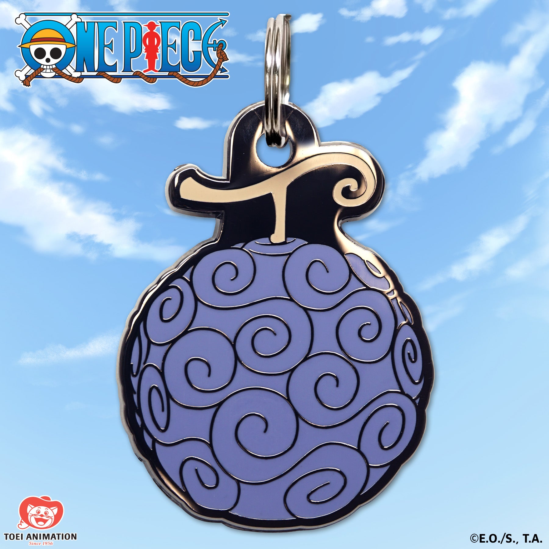 Close-up of the Gum-Gum Fruit Pet Tag inspired by One Piece.