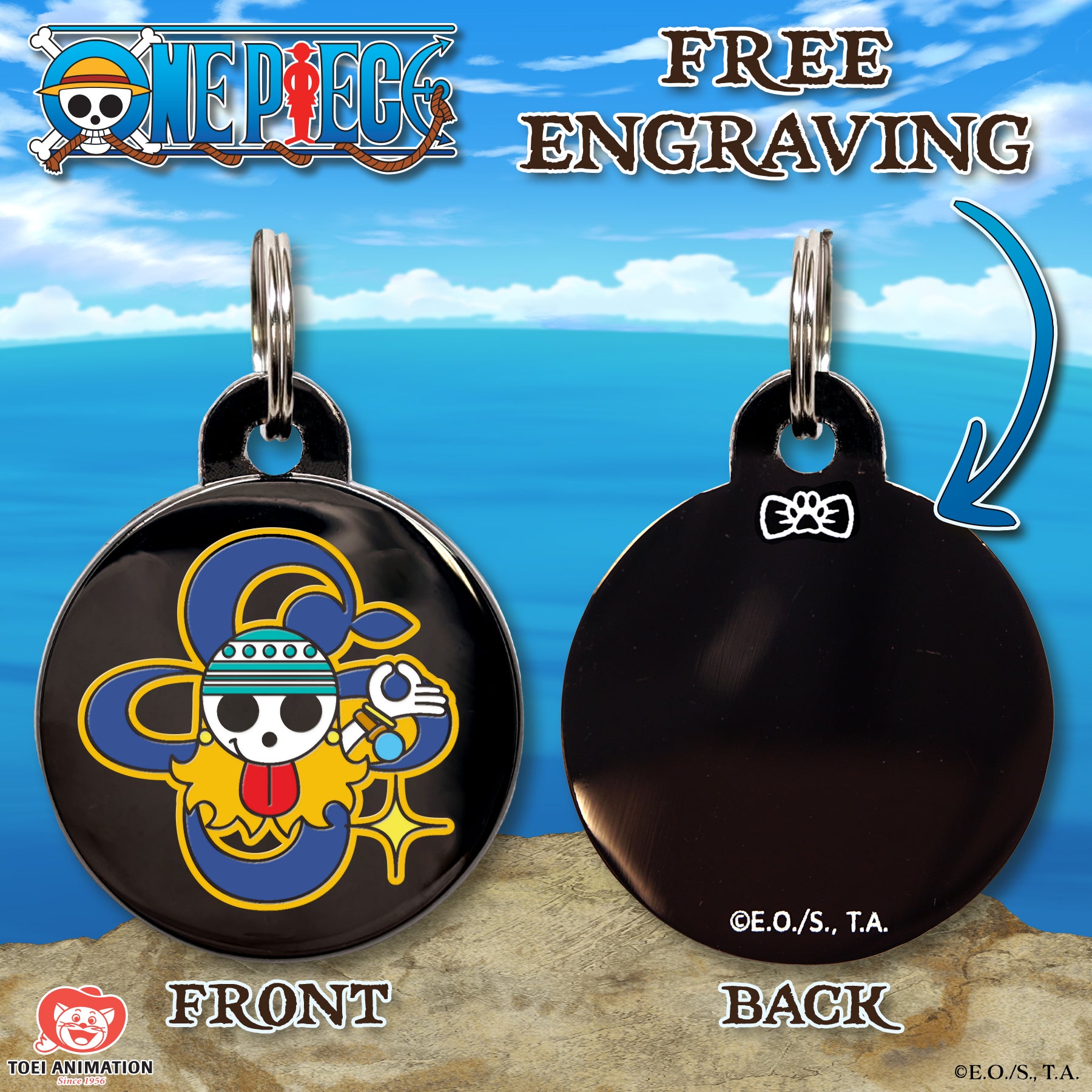 Engraving preview of the Nami's Pet Tag from One Piece, showcasing the front design and the customizable text preview on the back.