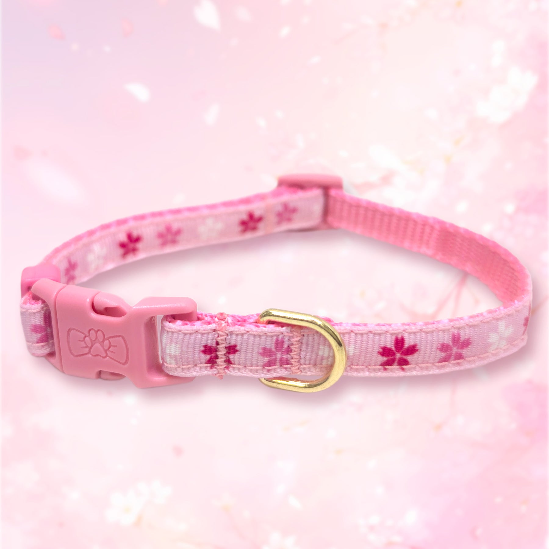 Cherry Blossom Dog Collar by Pawsonify - A stylish dog collar featuring a delicate cherry blossom design, perfect for adding a touch of elegance to your pet’s look. #size_Dog: (XS) 8-12"