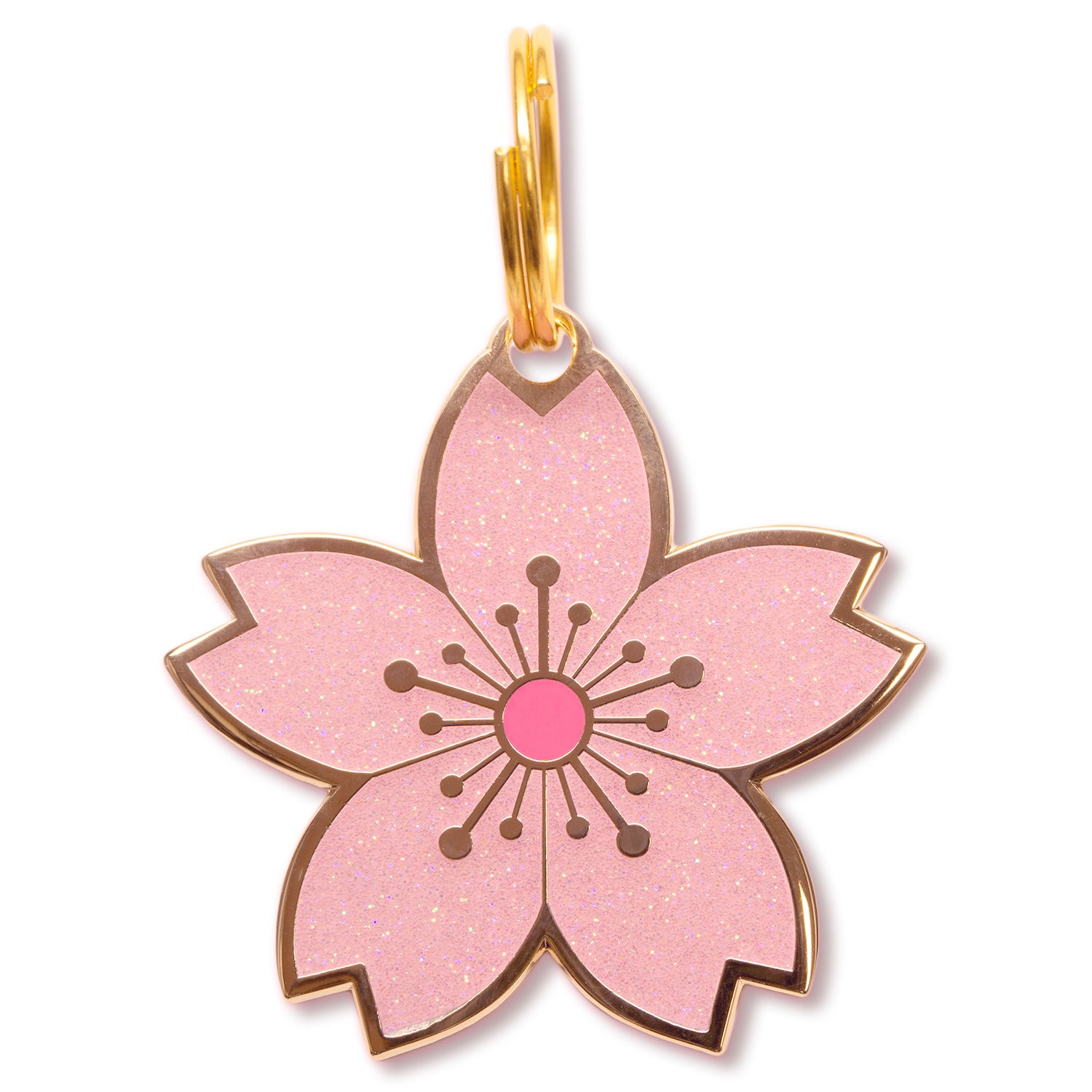 Cute cherry blossom ID tag for pets with glittery enamel 🐾