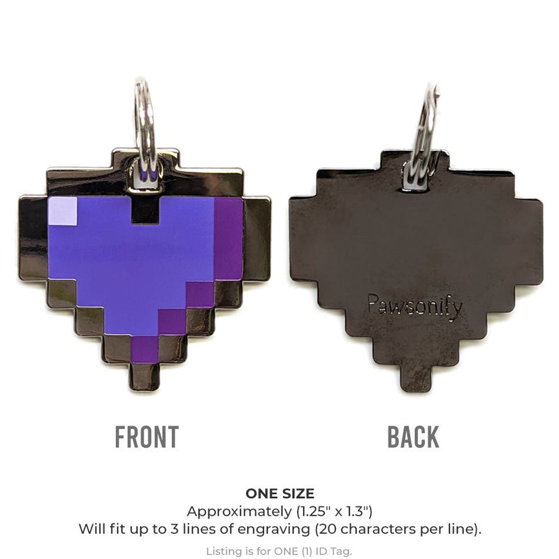 Pawsonify Original 8-Bit Pixel Heart Pet Tag in Purple Color Engraving Customization Preview#Color_Purple